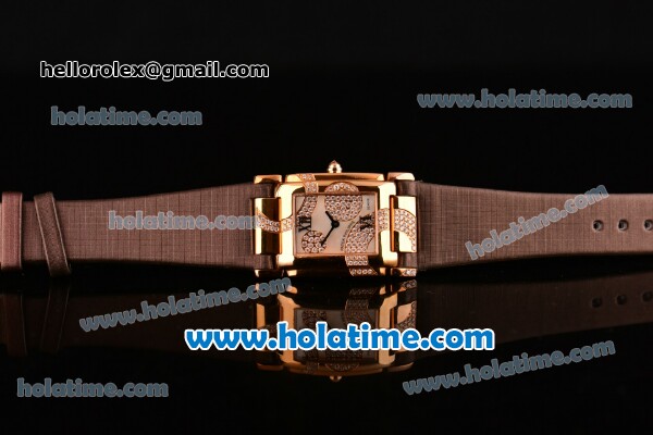 Patek Philippe Twenty-4 Swiss Quartz Rose Gold Case with Brown Leather Strap and Diamond/MOP Dial - Click Image to Close